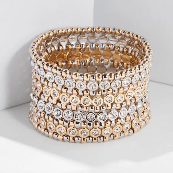 White House Black Market Jewelry - White House Black Market Pave-Accent Wide Stretch Bracelet